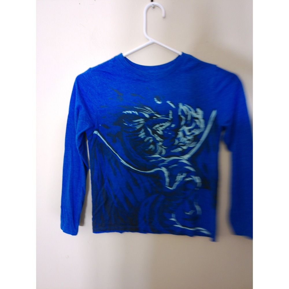 Cat & Jack Graphic Tee Youth M (8) Blue Dragon Long Sleeve Casual Skater Style
